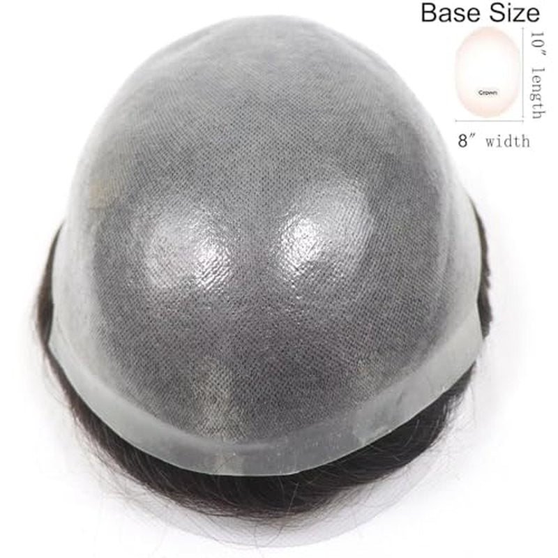 HAPPY&CC Toupee for Man Thin Skin PU Men's Hairpiece European Virgin Human Hair Replacement System Pieces Male Hair Prosthesis Unit for Men #4 Medium Brown with 40% Synthetic Gray 10x8inch