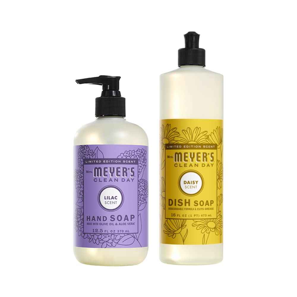 Mrs. MEYER'S CLEAN DAY Variety Pack 1 Liquid Hand Soap Lilac 12.5 OZ, 1 Dish Soap, Daisy 16 OZ, 1 CT
