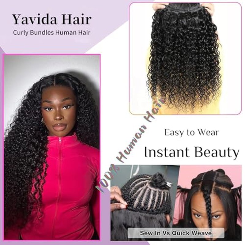Curly Bundles Human Hair Kinky Curly Human Hair Bundles 100% Unprocessed Brazilian Virgin Hair Quick Weave Curly Hair Bundles for Women Double Weft Natural Black 18 18 18 Inch