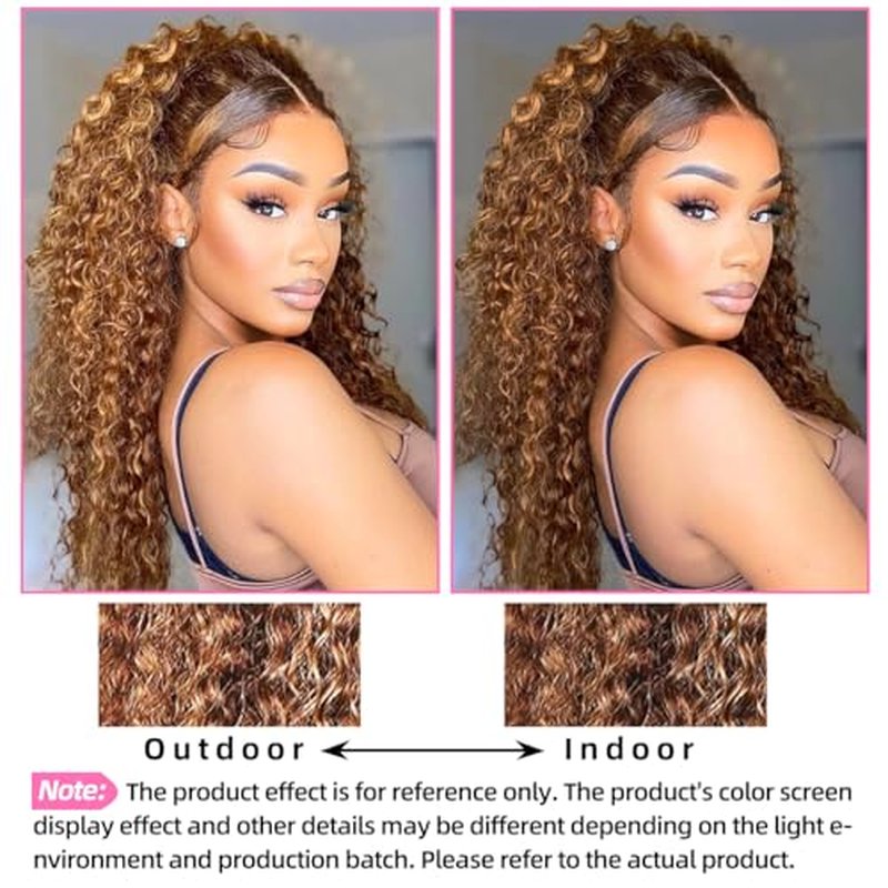 18 inch Highlight Deep Wave Wig Human Hair, Ombre Lace Front Wig Human Hair, Honey Blonde Highlight Wig Human Hair, Wet and Wavy Lace Front Wigs Human Hair Pre Plucked 180% Density