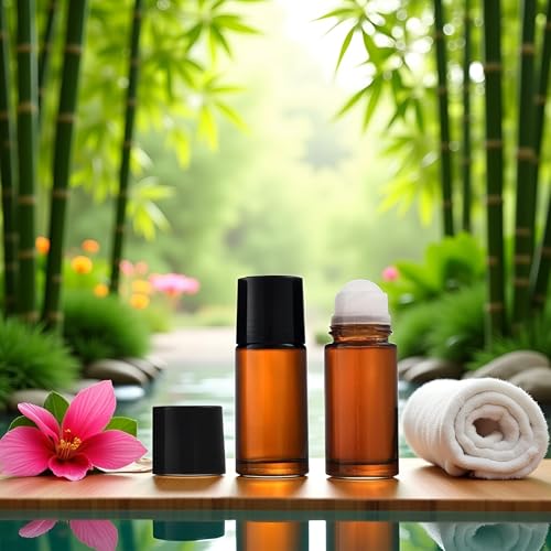 2 Pcs Brown 50ml Glass Essential Oil Roller Bottles Refillable Roll on Bottles Empty Deodorant Bottle, Refillable Containers Accessories, Containers Rollerball Bottles for Fragrance Roller Bottles