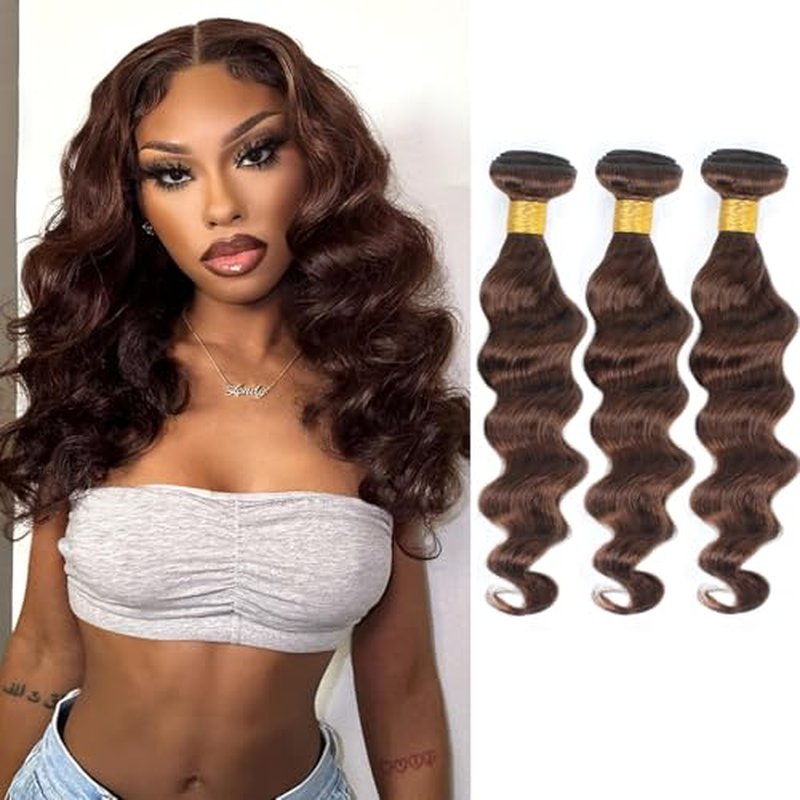 Brown Bundles Human Hair Loose Wave Human Hair 3 Bundles (#4, 16 18 20) 12A 100% Unprocessed Brazilian Virgin Hair Loose Deep Wave Remy Human Hair Extension 4# Color