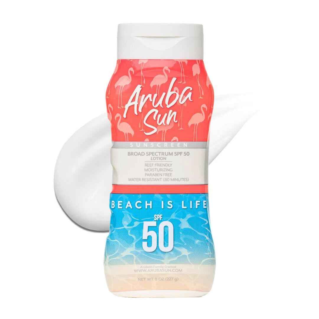 Aruba Sun SPF 50 Sunscreen Lotion 8oz - Reef Act Compliant no 67 Octinoxate & Oxybenzone Free - Sun Screen Broad Spectrum UVA/UVB - Sunscreen Waterproof and Non-Greasy