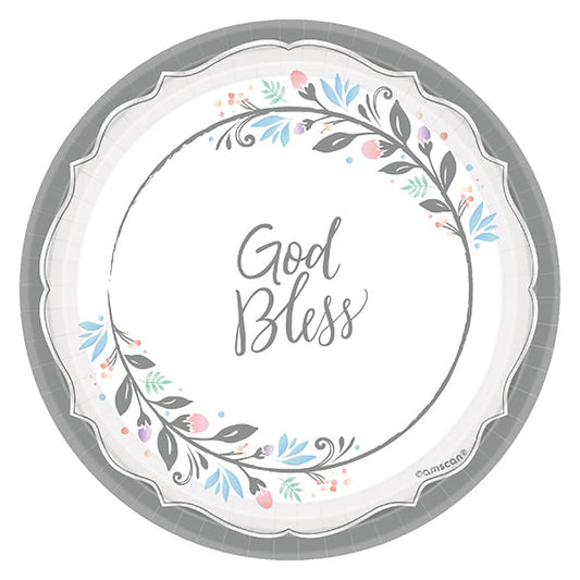 Holy Day "God Bless" Round Paper Plates - 7" (Pack of 18) - Elegant Design Disposable Plates, Perfect for Religious Celebrations