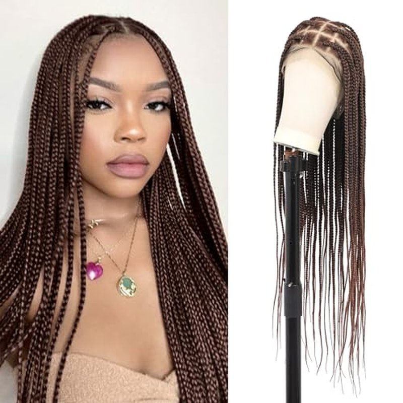 Youthfee 360¡Æ HD Full Lace Knotless Braided Wigs for Women Braided Lace Front Wigs with Baby Hair Premium Synthetic Brown Natural Looking Box Braid Wig 36 Inch