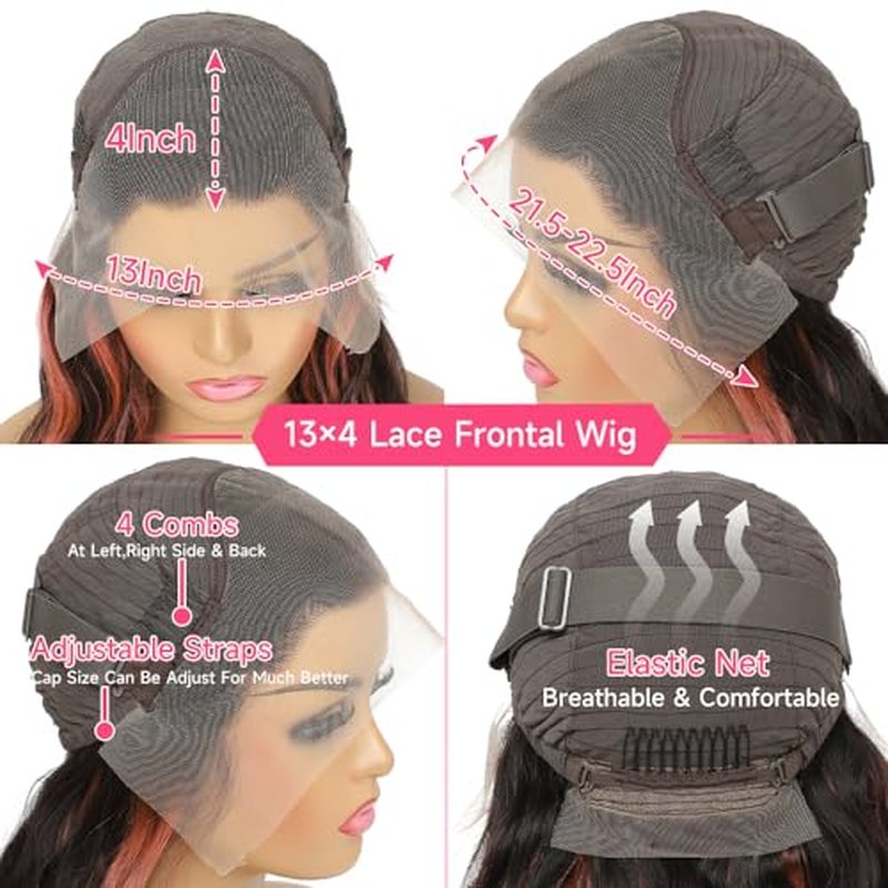 28Inch Skunk Stripe Human Hair Wig 200% Density Pink and Black Wig 13x4 Body Wave Lace Frontal Wigs Human Hair Pre Plucked Pink Human Hair Wig With Baby Hair