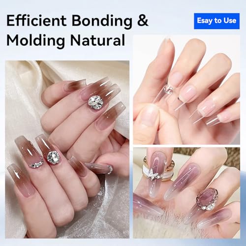 JODSONE 15ml Nail Glue Gel 5 in 1 for Nail Tips Long Lasting Extension Glue for Clear Nail Tips and Clear Press on Nails, Nail Repair Treatment, Salon Art DIY at Home Need U V Light Cured