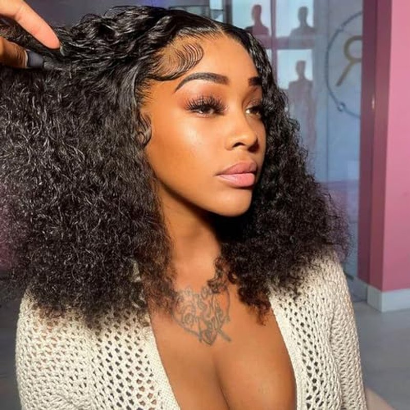 Curly Bob Wig Human Hair 13X4 Water Wave Lace Front Wig Human Hair Pre Plucked 250% Density Curly Bob Wigs for Women Natural Color 16 Inch¡¦