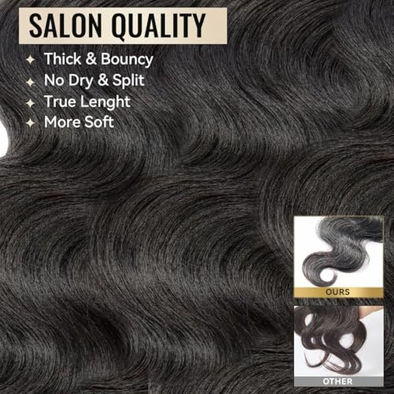 WEQUEEN Bundles Human Hair Body Wave 16A Brazilian Virgin Hair Bundles 16 18 20 Inch Thick Weave Natural Black