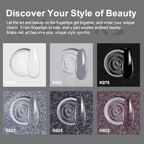 Dip Powder Nail Kit Starter, 6 Colors Glitter Dark Black White Dipping Powder Kit With Base & Top Coat/Activator/Brush Saver, Nail Art Manicure Salon DIY for Daily at Home Party Gifts for Women