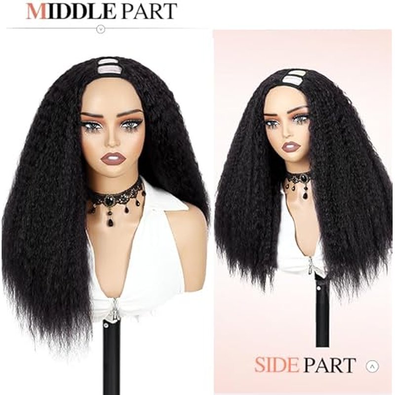 WIGER Kinky Straight U Part Wigs Human Hair Half Wig Natural Color Glueless Thin Leave Out Curly Hair 200% Density 20 Inch kinky Curly Clip in Wigs for Black Women Wear And Go Wig