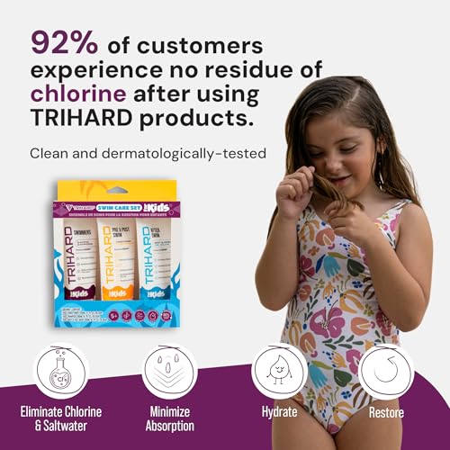 TRIHARD Kids Chlorine Hair and Body Protection Essentials for Swimmers | 3-in-1 Shampoo, Conditioner, & Body Wash for Children¡¯s Sensitive Skin & Hair Pre and Post Pool or Ocean