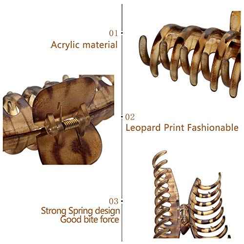 OWIIZI Large Hair Claw Clips for Women 4.3" Matte Leopard Jumbo Hair Clips Non-Slip Ponytail Barrette Strong Hold Claw Clips for Girls Long Thick Hair (4Packs)