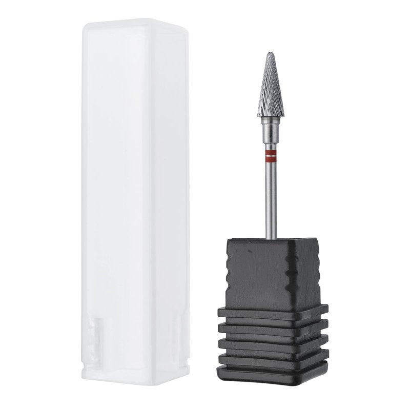 STALEKS PRO Expert Carbide Nail Drill Bit (Cone, Red, 6mm Head / 14mm WP) – for Left-Handed Users – Soft Hardness for Artificial Nail Correction & Skin Processing in Hardware Manicure/Pedicure