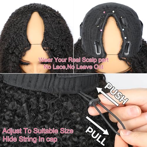 V SHOW V Part Wigs Human Hair Kinky Curly Upgrade Glueless Human Hair V-Part Clip in Wigs No Leave Out, No Glue, No Sew-in, Beginner Friendly 16 inch