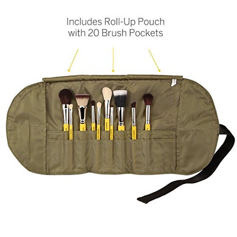 Bdellium Tools Studio Mineral 10pc. Brush Set with Roll-up Pouch - Designed for Use with Mineral Makeup (Yellow, 1pc)