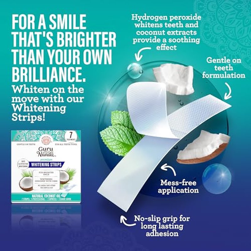 GuruNanda Total Smile Makeover Kit Regular with Cocomint Oil Pulling, Dual Barrel Whitening Mouthwash, Whitening Strips & Butter on Gums Toothbrushes