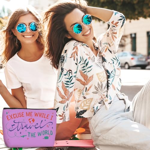 4 pcs Funny Travel Gifts for Women Makeup Bag Travel Essentials Cosmetic Bag Traveling Toiletry Bags Flight Vacation Gifts for Bestie Mom Sister Girls Trip Birthday Graduation Friendship Christmas