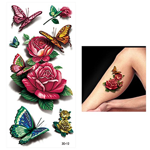Glaryyears 3D Butterfly Tattoos for Women Girls, 8-Pack Floral Design Variety Pack Fake Tattoos Sticker, DIY Long-lasting Realistic Tattoos that look real, Sexy for Body Chest Hand Decal Arm Leg