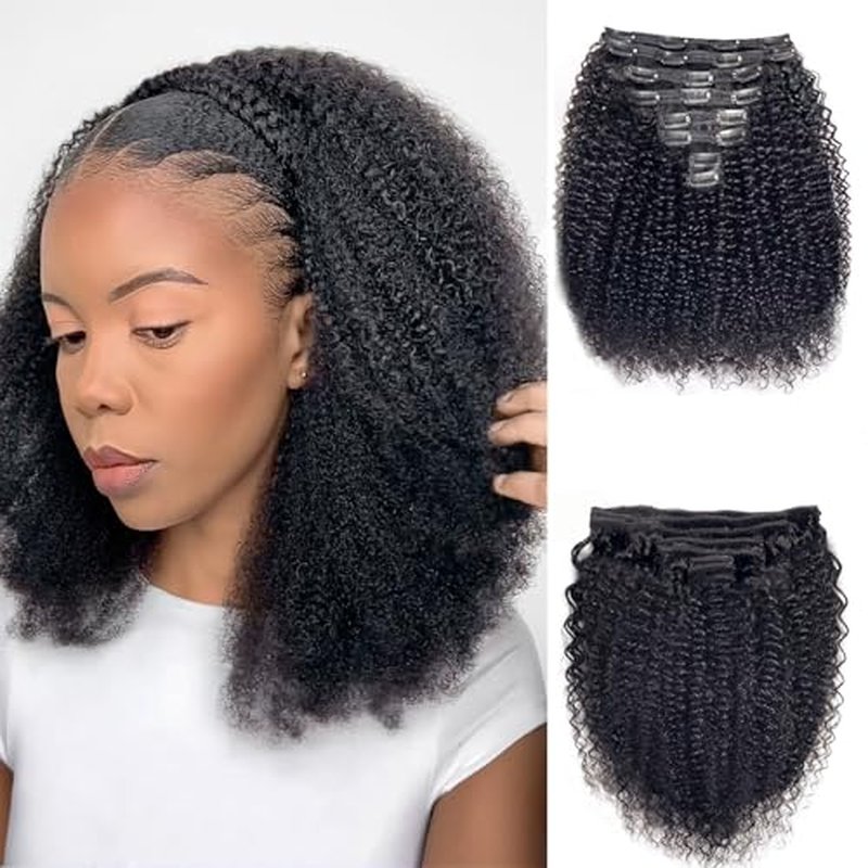 Curly Clip in Hair Extensions,Real Human Hair Afro Kinky Curly Clip in Hair Extensions for Women,Remy Human Curly Clip ins Human Hair 8 Pcs with 20 Clips,22 inch