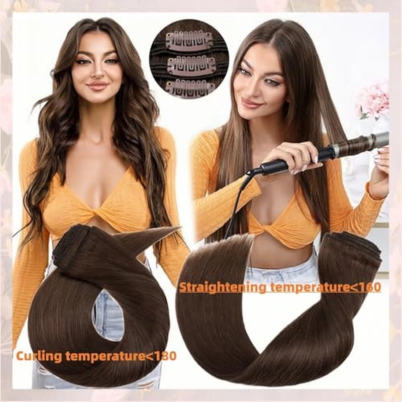 Clip In Hair Extensions Real Human Hair, Remy Human Hair Extensions 12PCS Long Soft Natural Hair piece 14-28 Inch Straight Hair Extension for Women(180g-250g 4# Medium Brown)