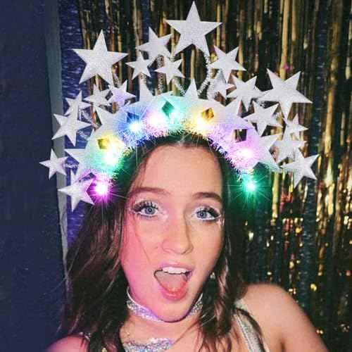 CAKURE Light Up Star Headband Led Stars Headpieces Glowing Party Costume Headwear Brithday Hair Accessories for Women