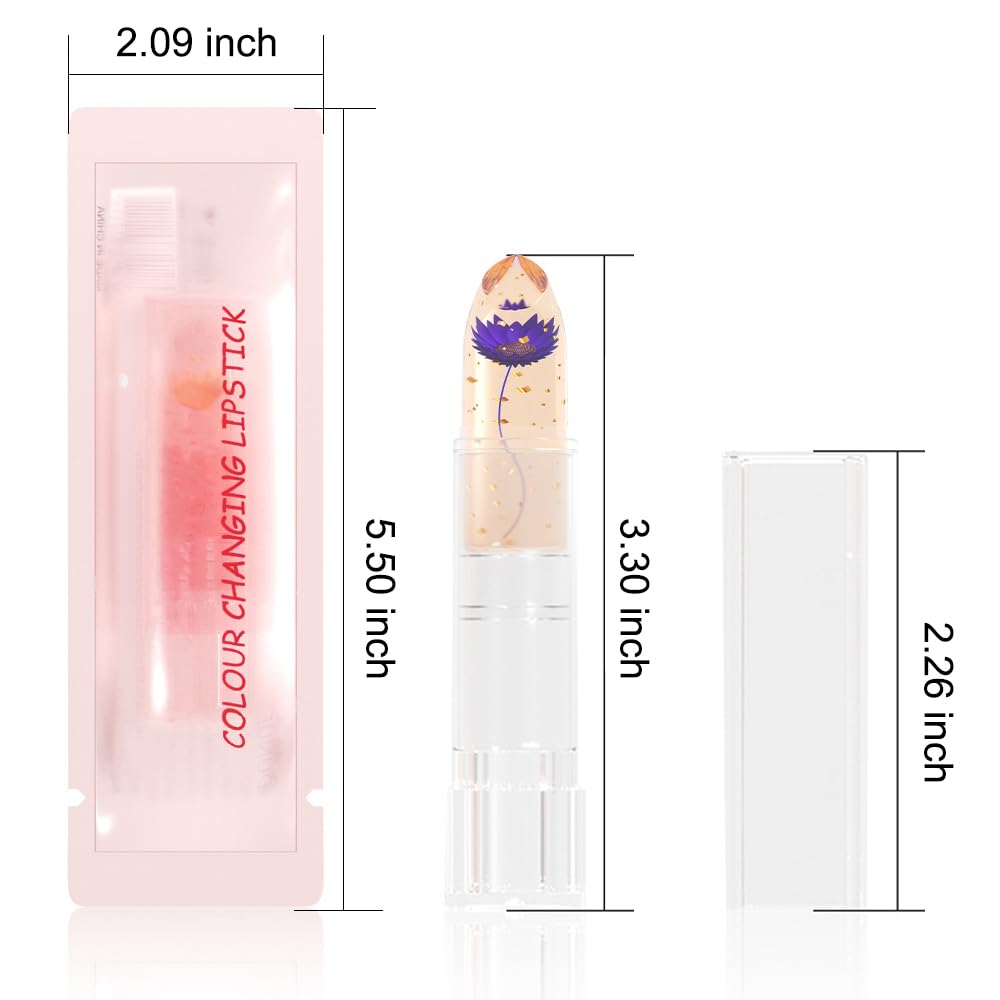 BINGBRUSH 6 Pcs Crystal Flower Jelly Color Changing Lipstick,Long Lasting Lip Care Moisturizer Lip Balm Magic Color Change Lip Gloss Lip Tint Stain Matte Makeup Lipstick (6 Pcs 01#-06#)