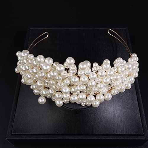 JWICOS Wedding Pearl Headbands for Brides and Bridesmaid Bridal Pearl Tiara Crown Headpieces for Women and Girls Princess Wedding Hair Accessories for Prom Pageant Dancing Ball