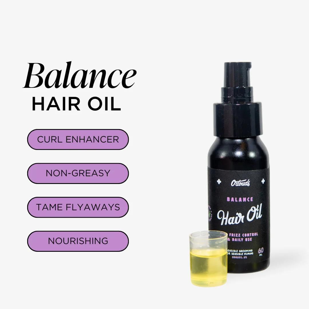 O'Douds Balance Hair Oil - Daily Control for Dry, Flyaway & Frizzy Hair - Conditions, Hydrates & Pre-Heat Protection - Plant-Based with Lavender & Peppermint, 2 oz.