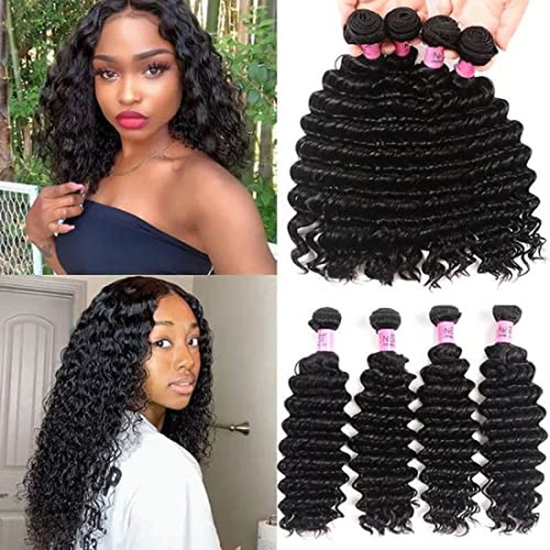 UNICE Deep Wave Human Hair Weave 1 Bundle 26 inch Unprocessed Brazilian Virgin Human Hair Sew in Extensions Natural Black Color Can be Dyed and Bleached