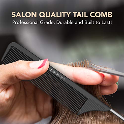 Professional 8.8 Inch Tail Comb (2 Pack) - Black Carbon Fiber And Stainless Steel Tail Comb - Anti Static And Heat Resistant - Lightweight For All Hair Types By Bardeau Essentials