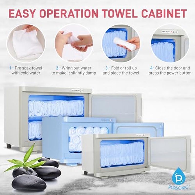 Pursonic Professional Towel Warmer with UV Sterilizer - 8L Premium Towel Warmer 360 Heating with Separate Water Tank - Aluminum Interior for Bathroom, Spa, Salon & Home (White)