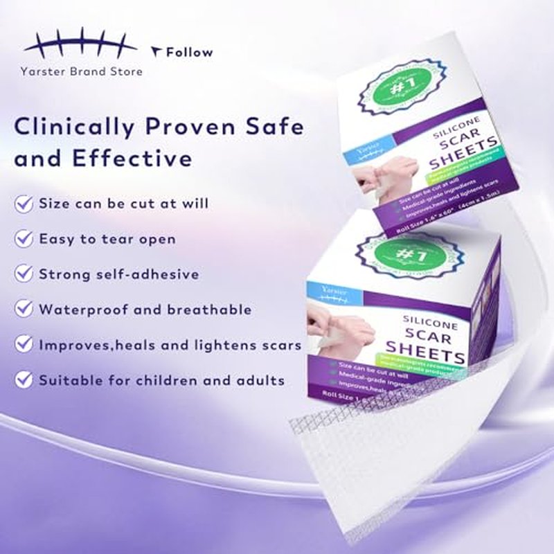 Silicone Scar Sheets, Silicone Scar Tape(1.8"x 157" Roll-4M), Medical Grade Scar Sheets, Scar Tape for Surgical Scars, Burn, C-Section, Keloid Scars, Acne Treatment, Stretch Marks Removal