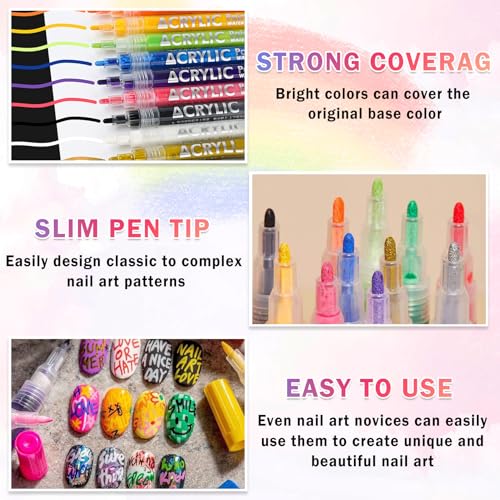 12 Colors Nail Art Pens Set Nail Polish Pens Nail Art Drawing Pen Quick Dry Waterproof Nail Art Painting Pens kit for Home DIY Nail Art Design