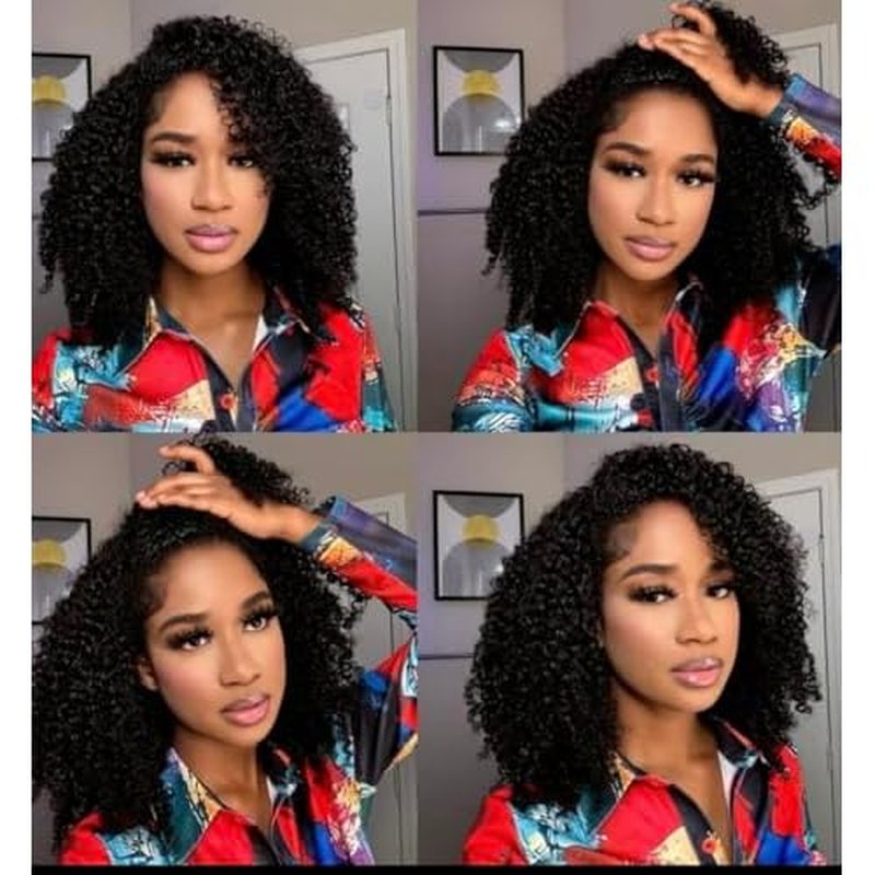 Larhali Kinky Curly Half Wig Human Hair 180% Density Wear And Go Glueless Wigs Human Hair 18 Inch Curly 3 In 1 Half Wigs for Women Drawstring Seamless Flip Headband Wig Beginner Friendly