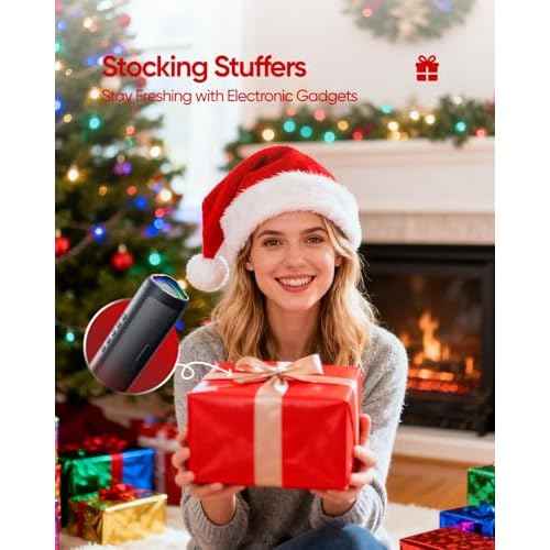 Bluetooth Speaker Stocking Stuffers for Men Women Teens Boys Girls: Portable Wireless, IPX5 Waterproof, White Elephant Gifts for Adults, Up to 20H Playtime, TWS Pair, for Home/Party/Outdoor (Black)