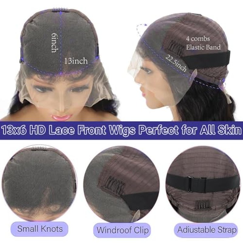 Oxcart Deep Wave Lace Front Wigs Human Hair 22 Inch 200 Density 13x6 HD Lace Frontal Wigs Pre Plucked Glueless Brazilian Virgin Human Wig with Baby Hair Deep Wave Wigs for Women Natural Black