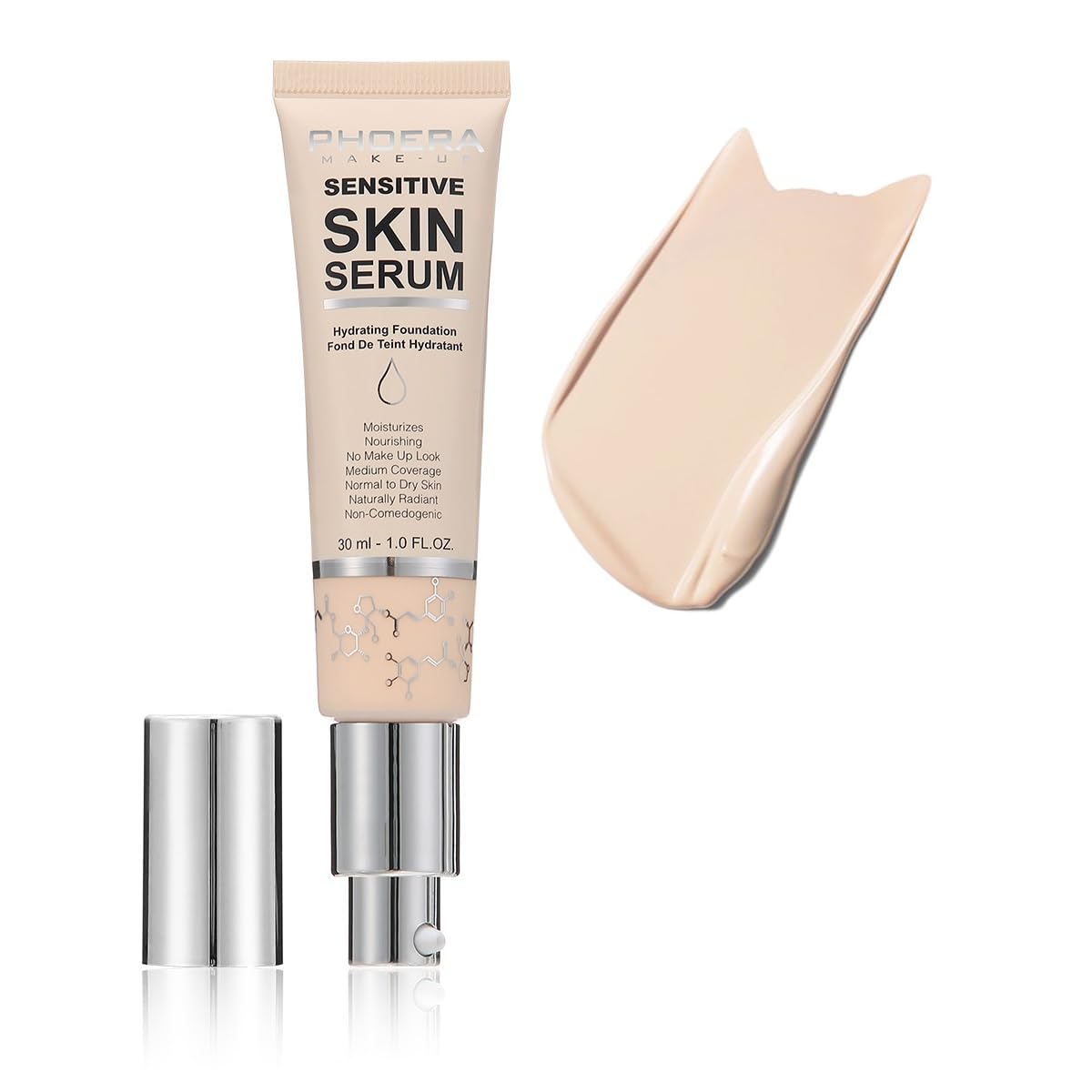 PHOERA Hydrating Serum Foundation,Flawless Full Coverage and Hypoallergenic Makeup Base Foundation. (N01 Porcelain, norm)