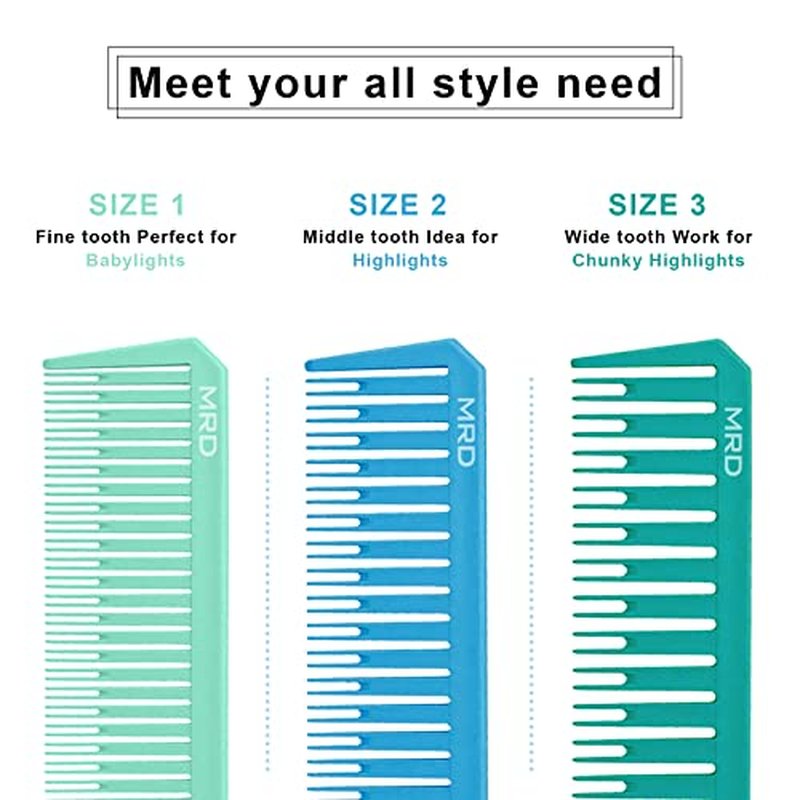 3 Sizes Premium Highlighting Comb Set Professional Weaving Styling With Rat Tail Comb Nylon Teasing Heat Resistant For Hair Salon Barbershop Home(Blue/Green)