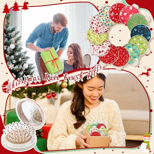 Thyle 12pc Christmas Mini Hair Brush Detangler Brush Folding Mirror Hair Brushes Gift for Christmas Mini Travel Brushes Accessories for Girls Gifts Holiday Supplies Xmas Stocking Stuffers