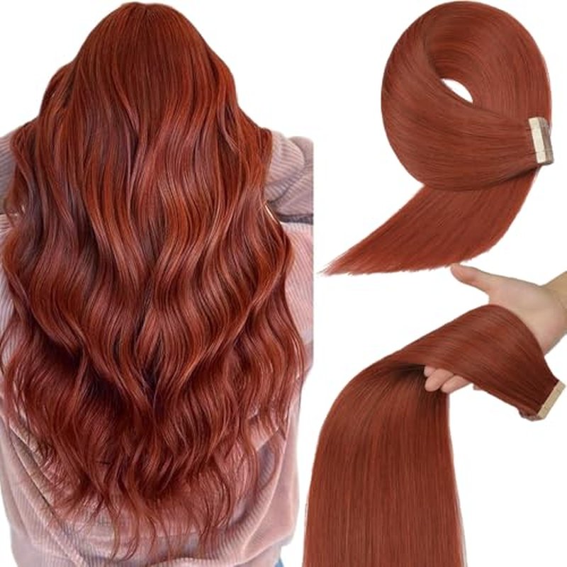 Tape in Hair Extensions Human Hair, Copper 40pcs 18 Inch 100% Remy Human Hair Straight Seamless Invisible Tape in Hair Extensions(350#, 18 Inch, 40pcs)