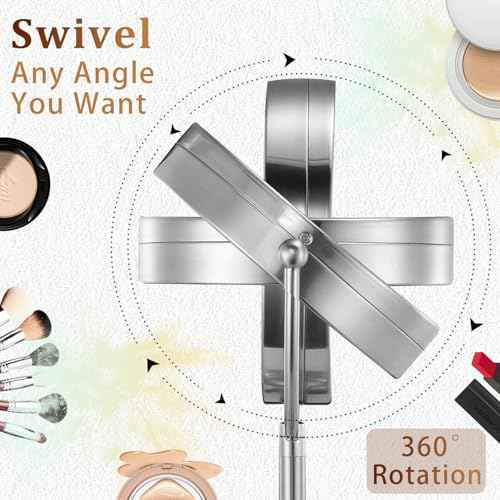 9in Makeup Mirror with Lights, 3x/20x 5000mAh Rechargeable Lighted Makeup Mirror with Magnification, 360¡Æ Rotate Magnifying Mirror,3 Color,Dimmable up,3800lux,80 LEDs,No Height Adjustment,Silvery