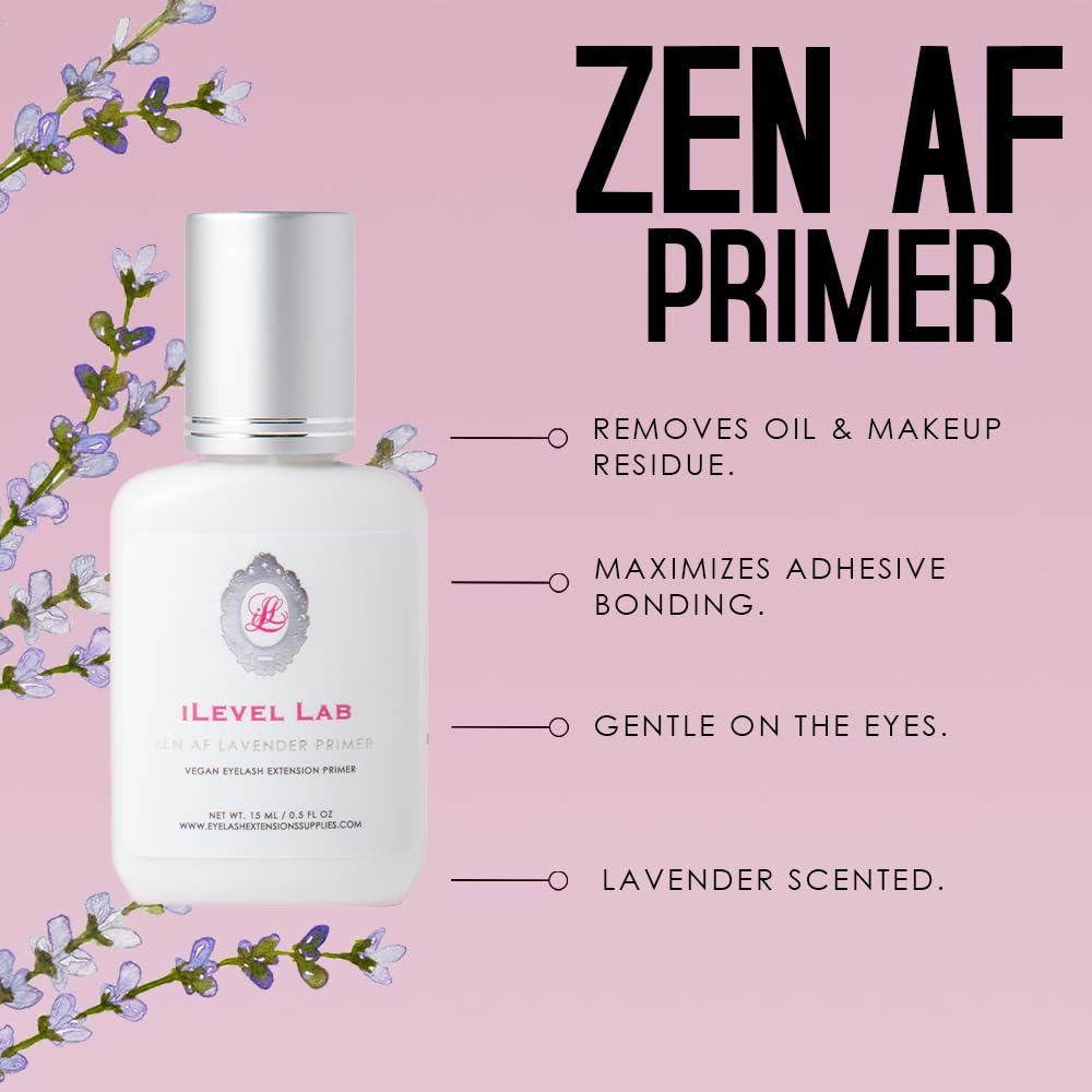 Primer for Lash Extensions by iLevel Lab 15ml - Increase Adhesive Retention | Super Primer/Cleanser | Eyelash Extension Primer | Protein Oil Remover | Professional Lash Supplies (Lavender Sented)