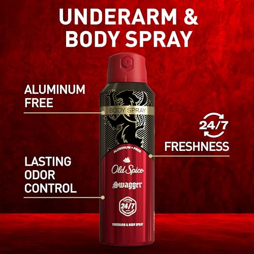Old Spice Aluminum Free Body Spray for Men, 24/7 Odor Protection, 24/7 Lasting Fragnance & Freshness, Cologne Quality Scent, Swagger with Cedarwood Scent, 5.1 oz (Pack of 3)