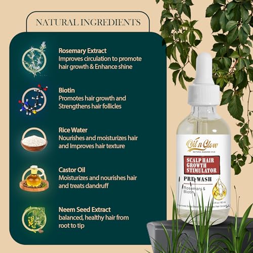 Pre Wash Hair Oil ? USDA Certified Organic Scalp Oil Hair Growth Treatment with Rosemary & Biotin, Pre-Shampoo Serum for Thinning Hair & Hair Loss ? 2 Fl Oz