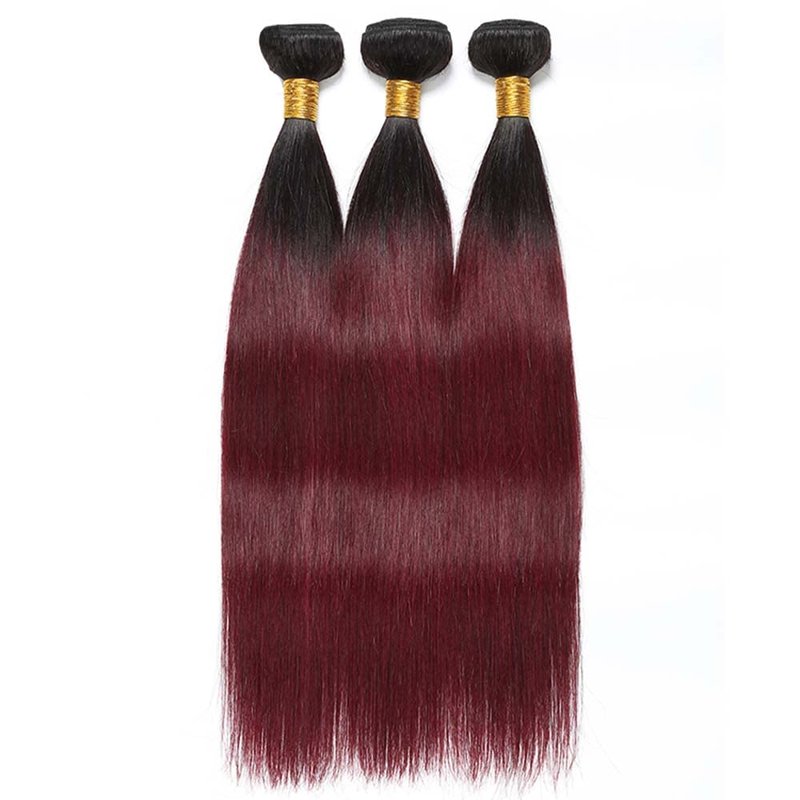 Burgundy Ombre Straight Human Hair Bundles - Soft Brazilian Remy Hair | 12, 14, 16 Inch 1B/99J