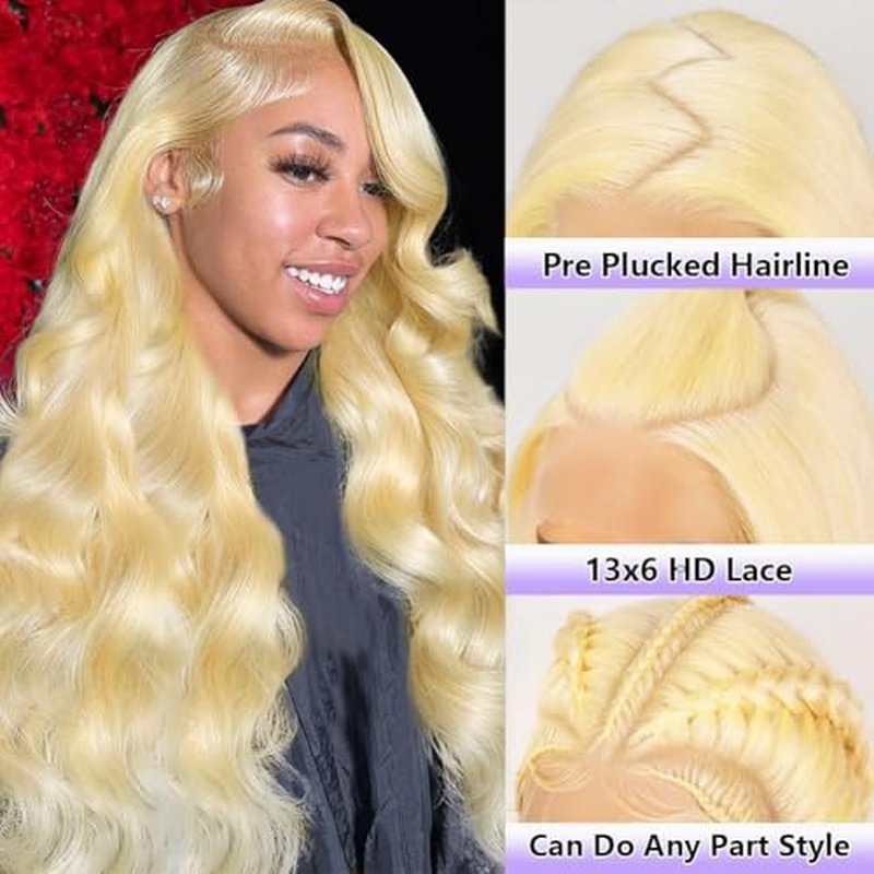 613 Lace Front Wig Human Hair 200 Density Blonde Wig Human Hair 13x6 613 Body Wave HD Lace Frontal Wigs Human Hair Pre Plucked No Tangle No Shedding 26 Inchf