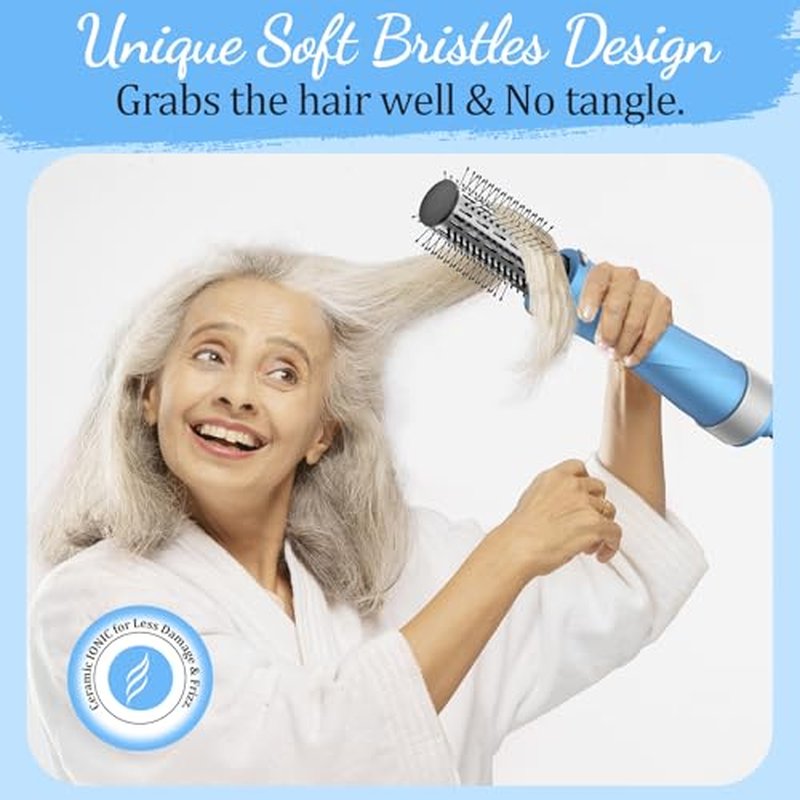 Rotating Hair Dryer Brush Spinning: 2 Size Detachable Brush(2" & 1.5") | 3 Heats & 2 Speeds Plus a Cool Air Setting | Big Buttons Design for Arthritis