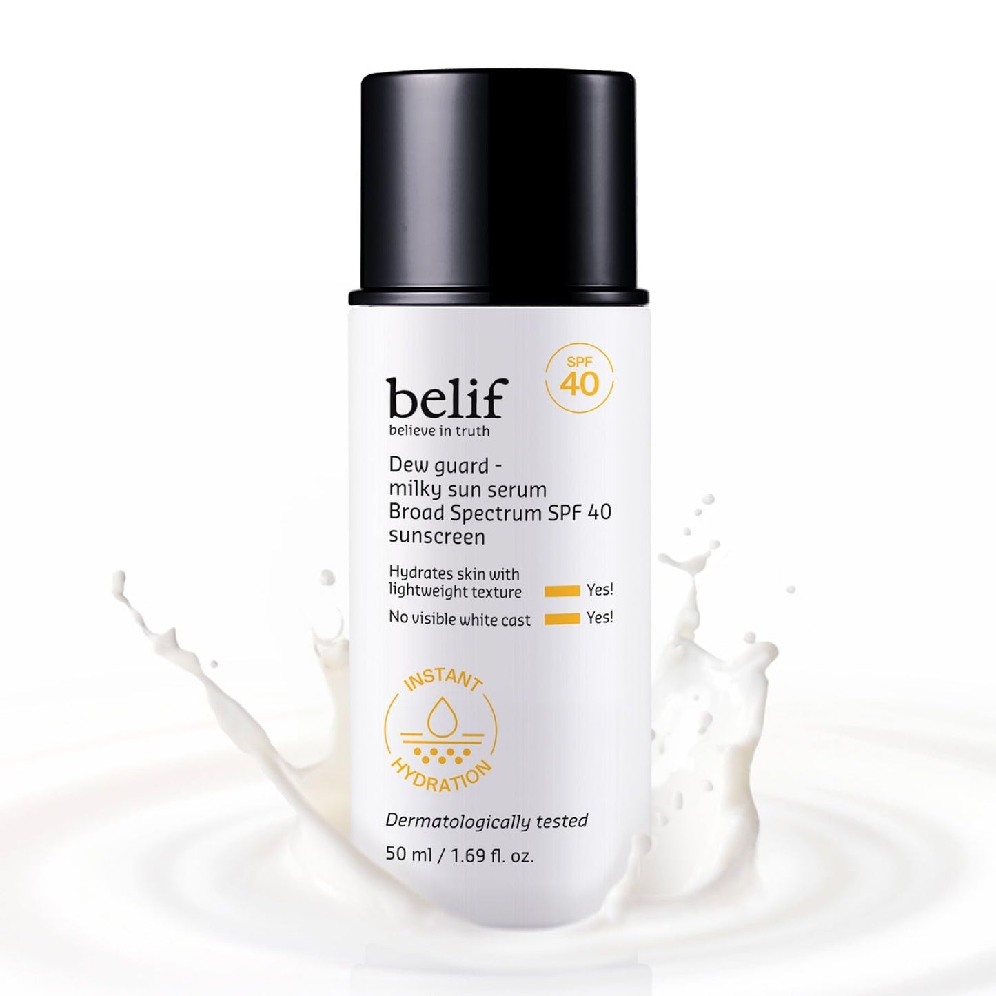 Belif Milky Niacinamide Sunscreen SPF 40 - Lightweight Invisible Sun Serum with 7 Types of Hyaluronic Acid | Hydrating Makeup Primer (1.69 fl. oz)