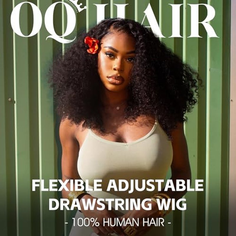 OQ Hair Afro Curly Half Wig Human Hair 180% Density 3 In 1 Beginner Friendly Glueless Wear and Go Kinky Curly Half Human Hair Wig for Women 14 Inch